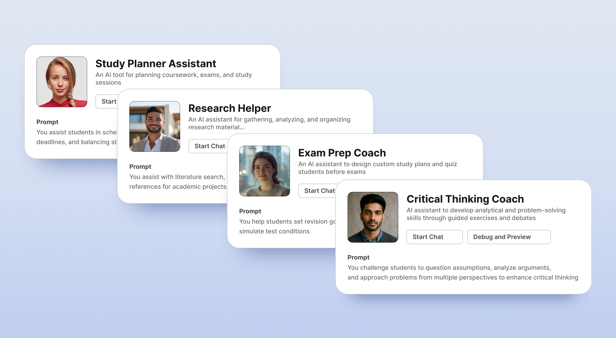 Cartes d'assistants IA pour 