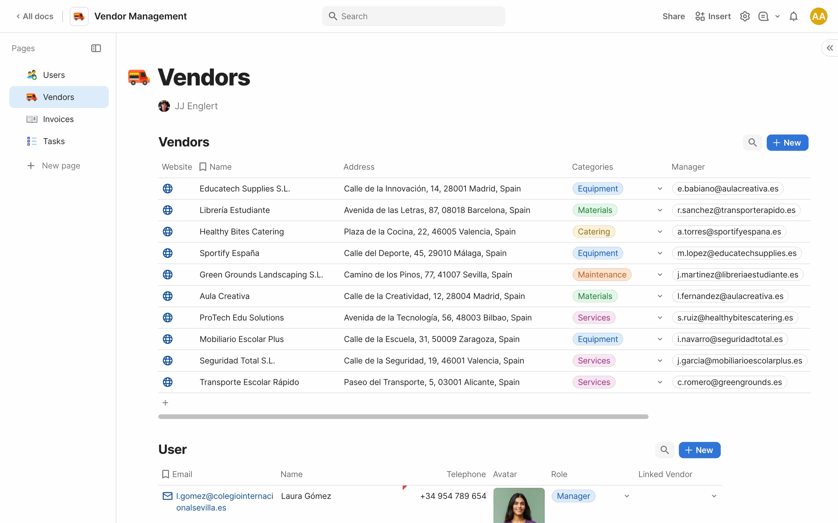 Interfaz de Baserow que muestra una lista de 