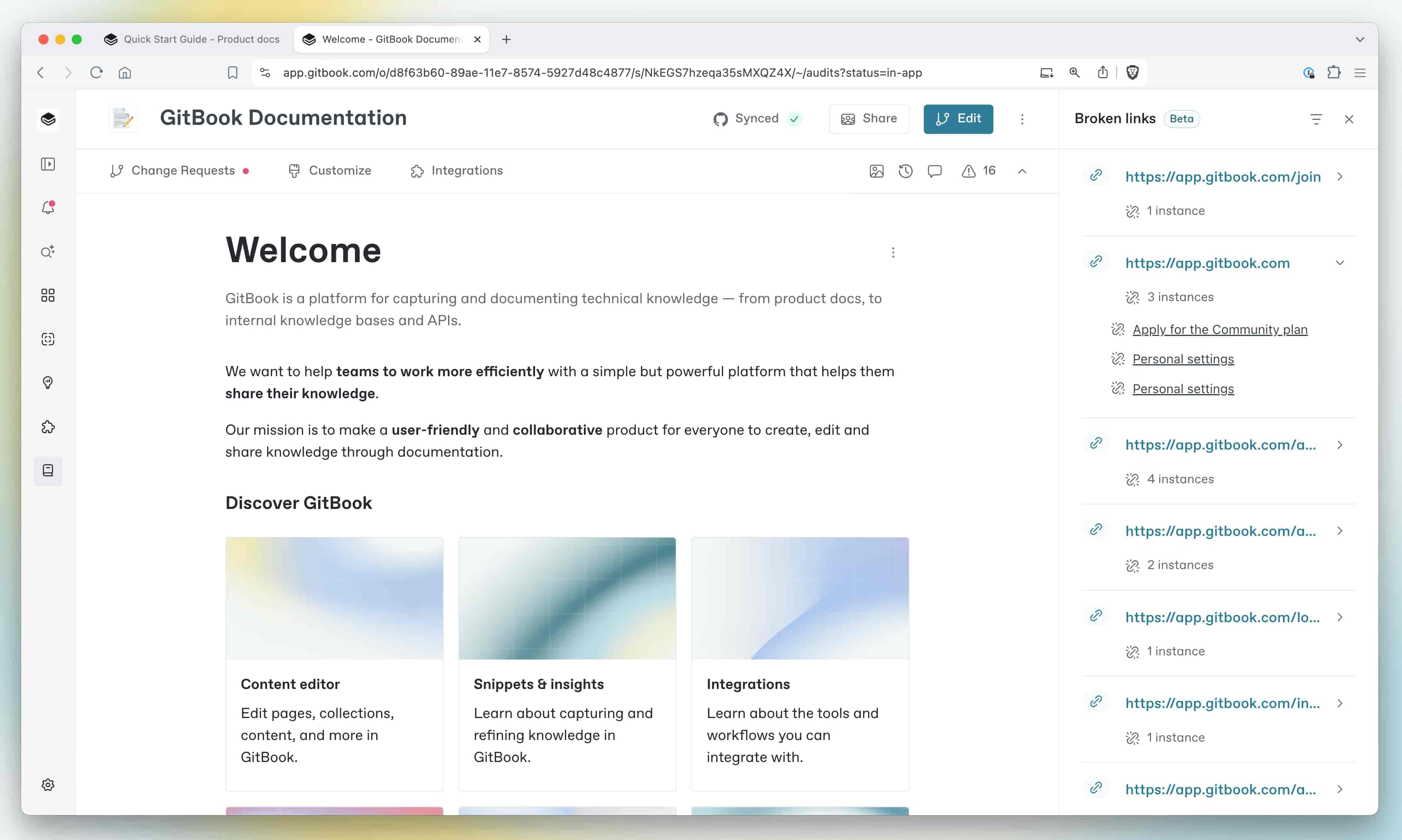 DrillBook Documentation webpage featuring a welcome message and three cards for learning and insight.