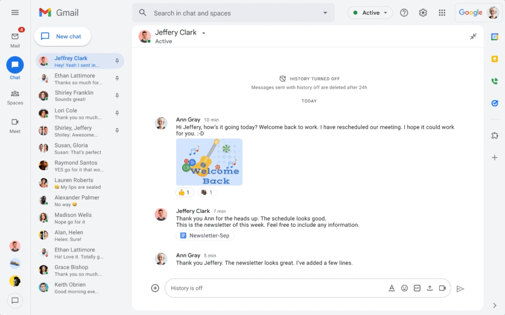 Gmail inbox displaying an open email from Ana Riley with a thank you graphic.