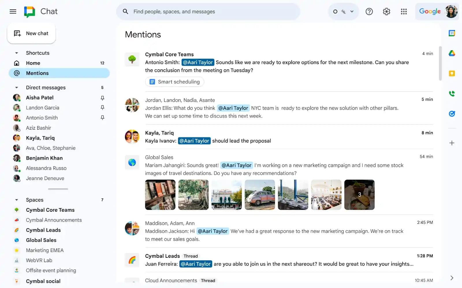 Google Chat desktop interface showing 