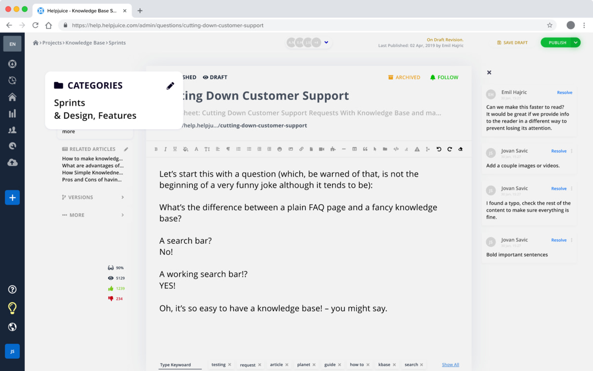Web browser showing an article being edited, titled 