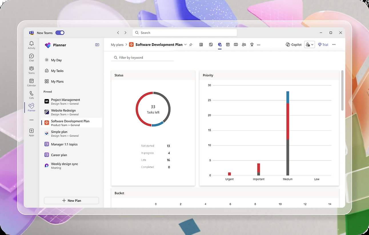 Software interface for file management with a circular progress chart and a bar graph.