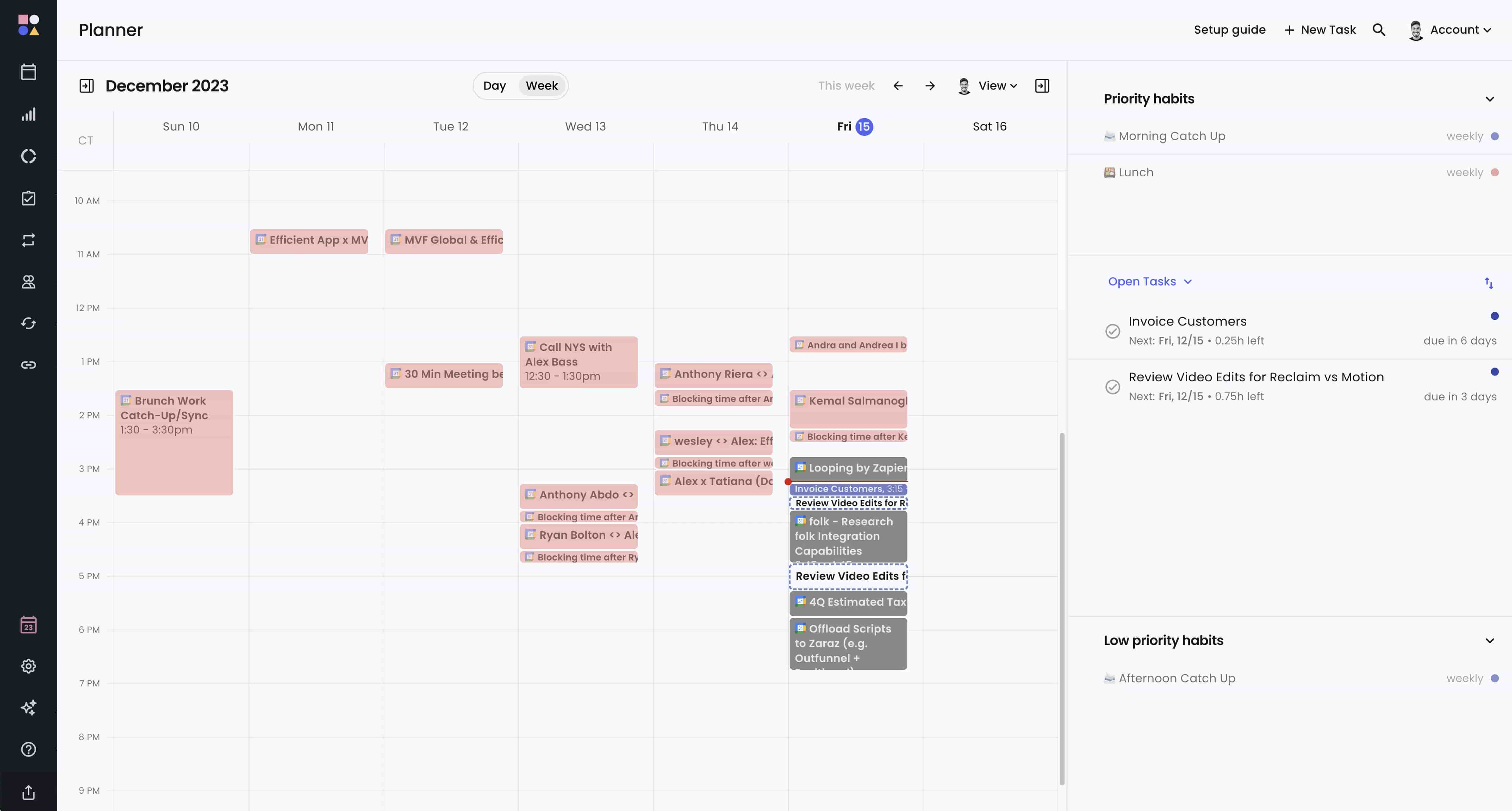 A digital project timeline view with tasks organized into colored blocks on a calendar grid.