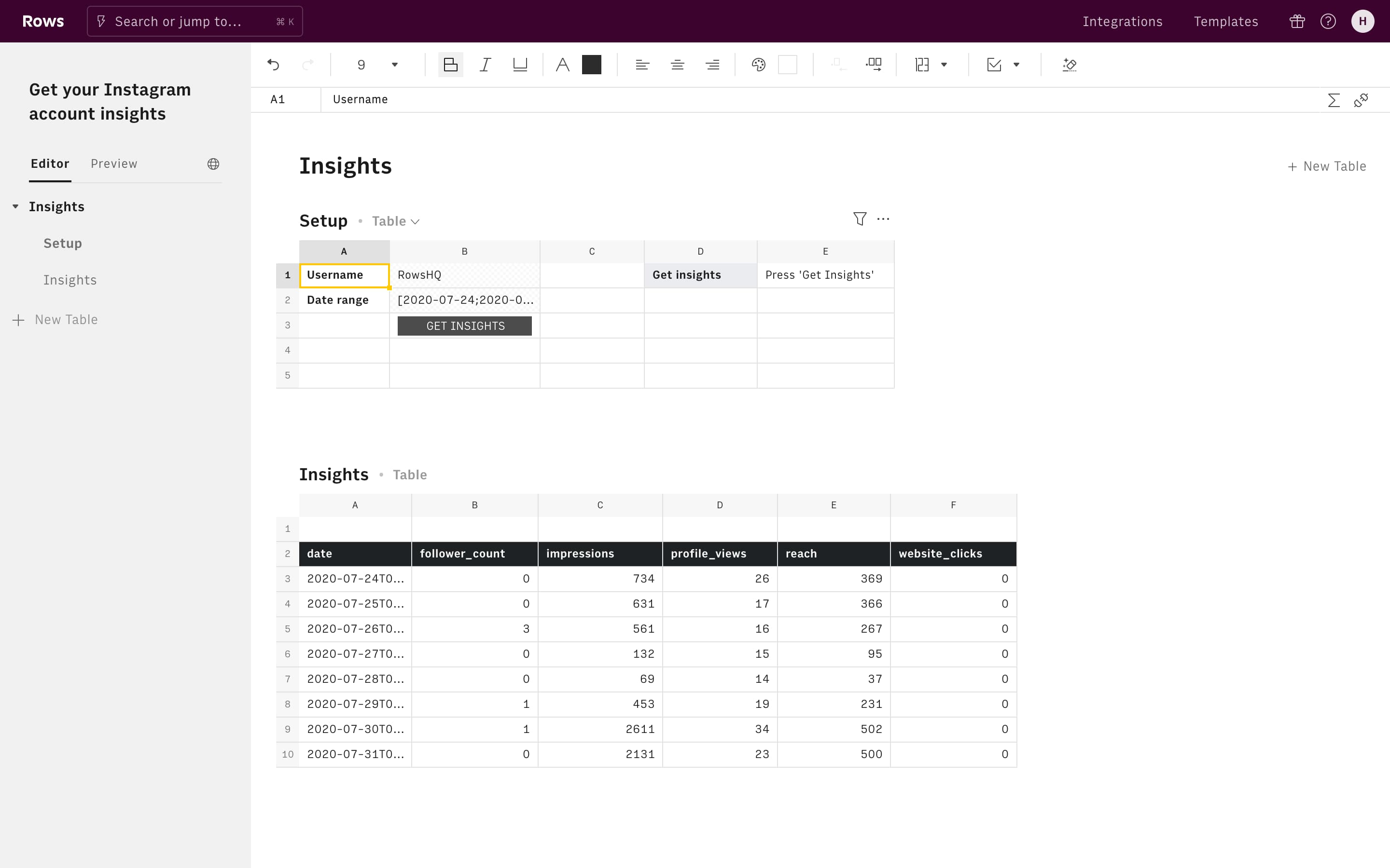 Interfaz de hoja de cálculo que muestra 