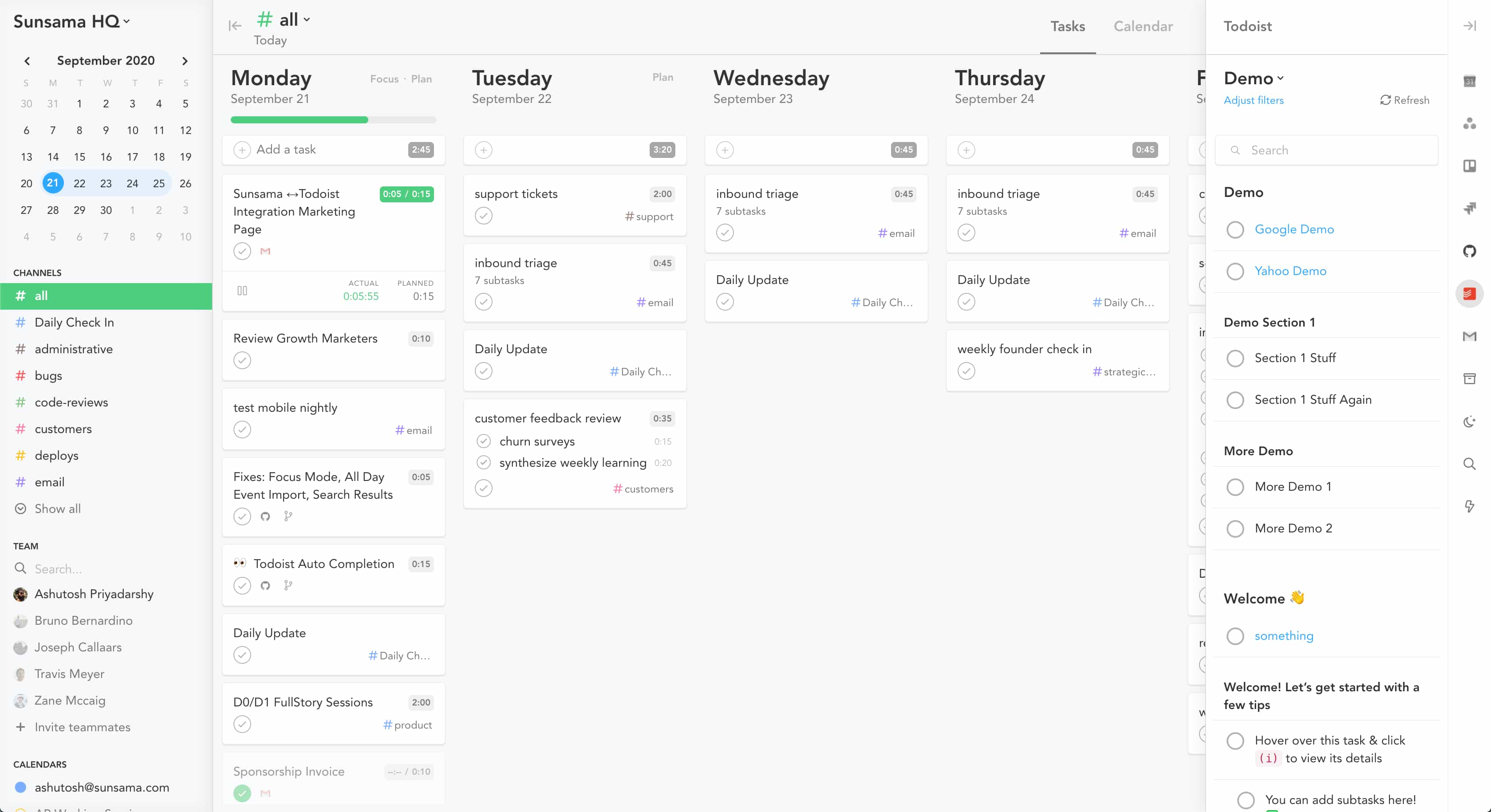 Project management software calendar view displaying tasks scheduled across days and weeks.