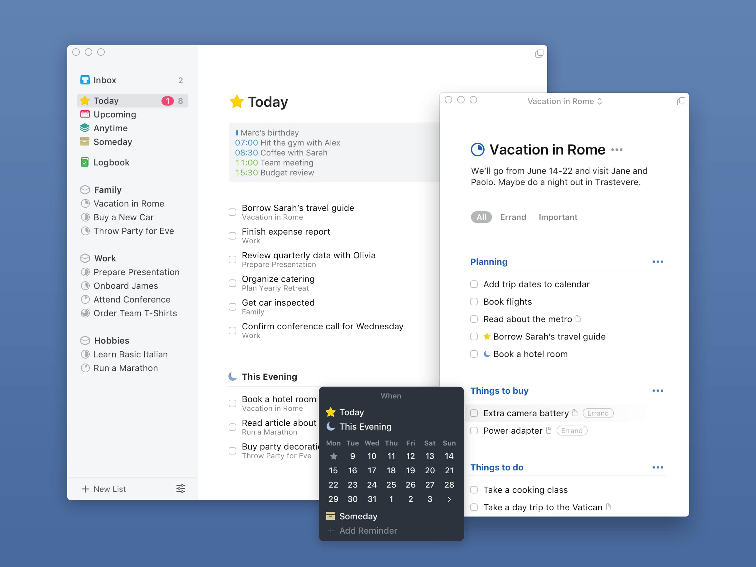 The Todoist interface displays task lists and a