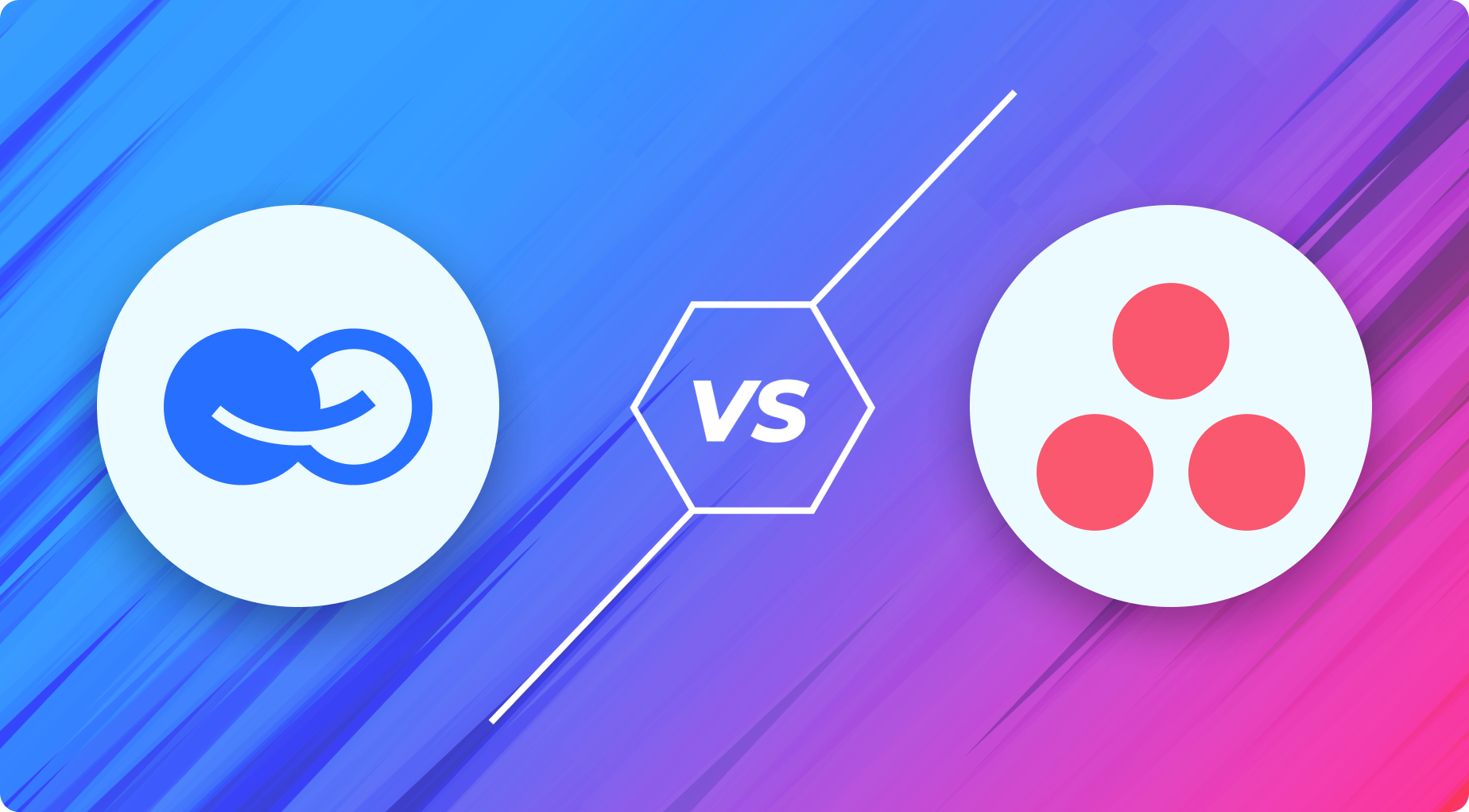 ClickUp and Asana logos with a 'VS' symbol, representing a comparison between the two.