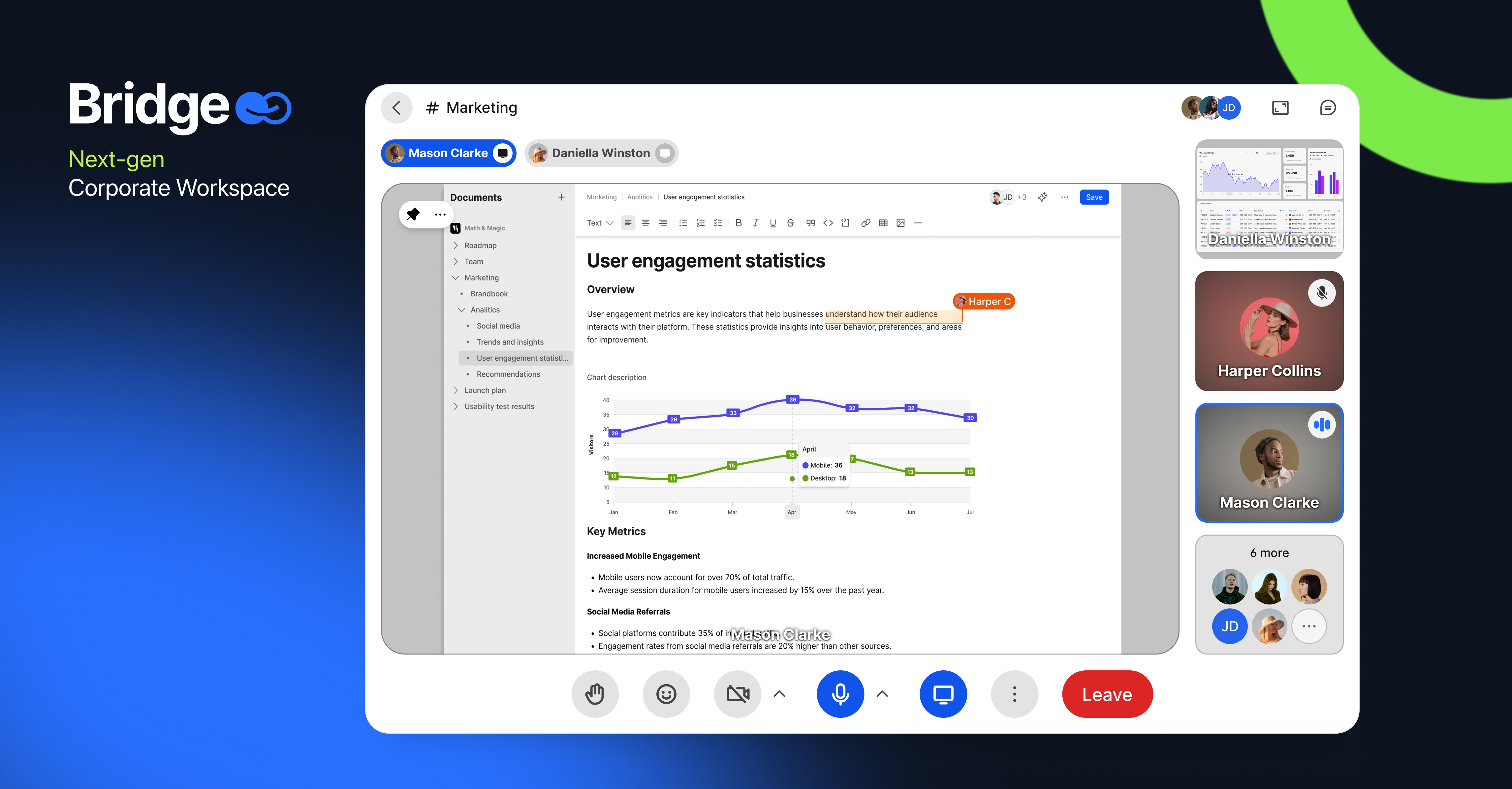 Corporate workspace interface displaying 